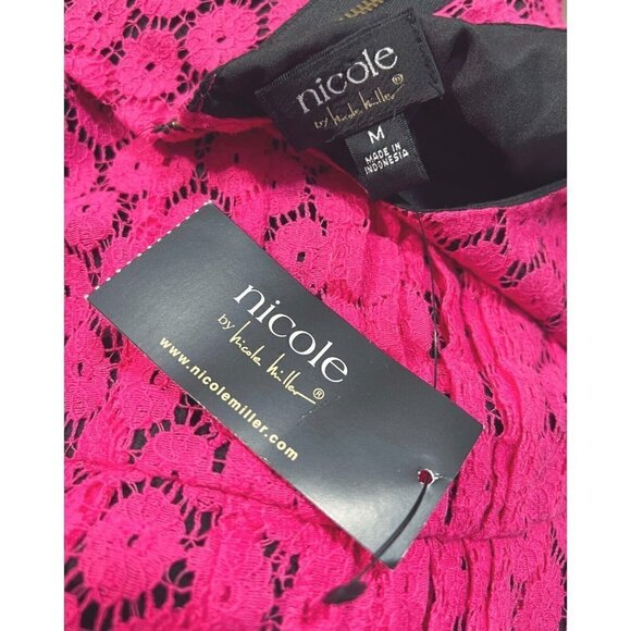 Nicole Miller Sz M Pink Lace Peplum Tank Top Sleeveless Blouse Womens NWT NEW - Picture 4 of 6